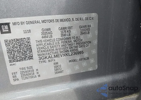 2019 GMC Terrain Sle из США, поврежденный, VIN 3GKALMEVXKL236995